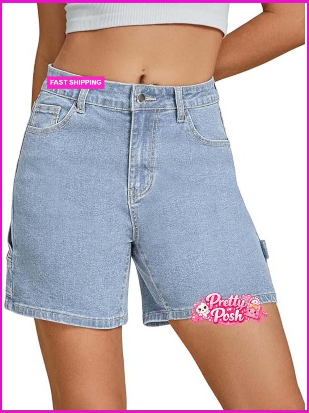High Waisted Stretchy Denim Jorts with Pockets